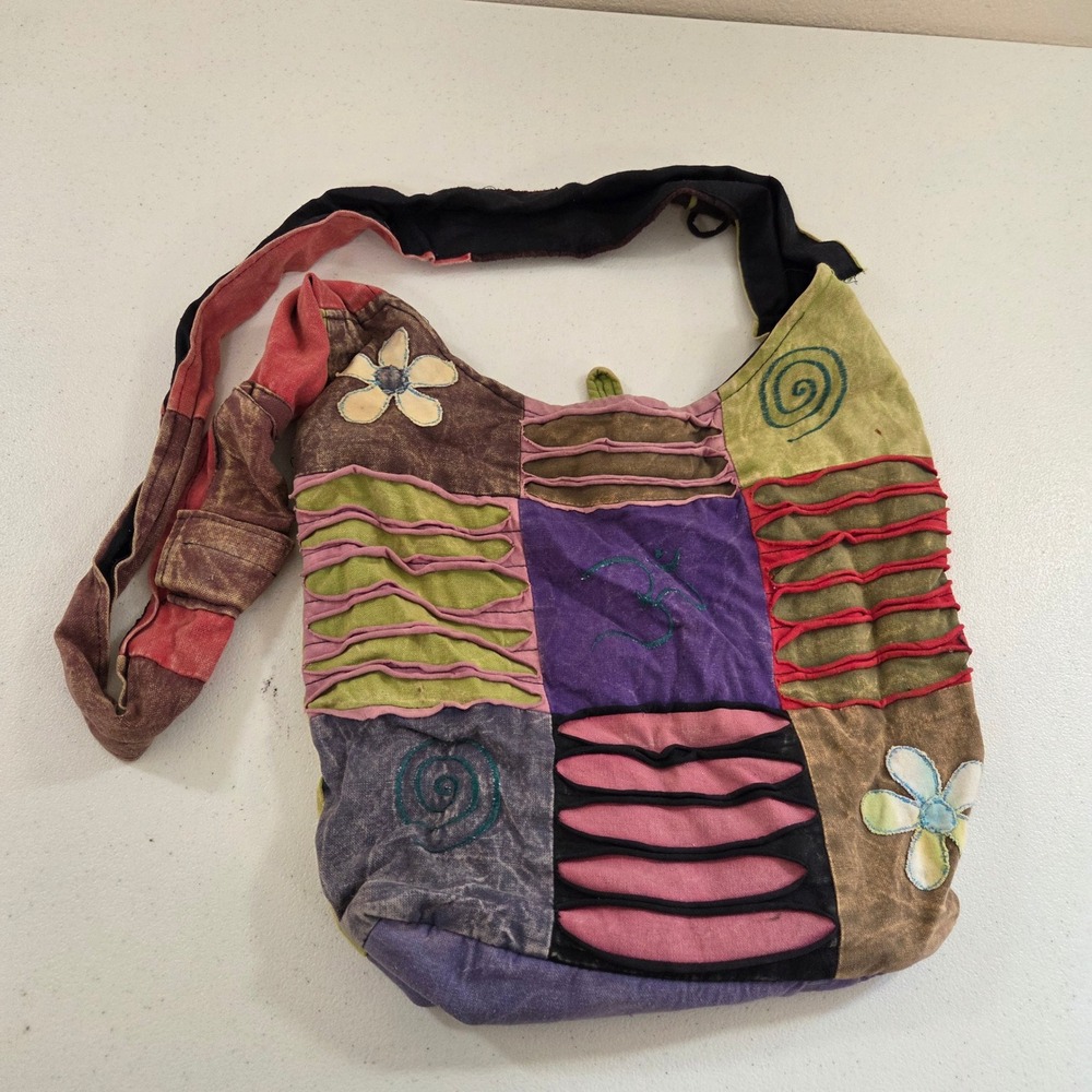 Boho Patchwork Razor Cut Crossbody Bag Hippie Fes… - image 1